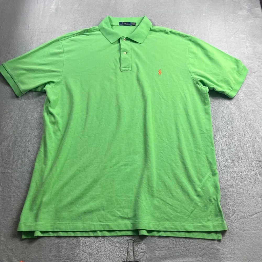 Polo Ralph Lauren Mens 2XLT Lime Green Orange Pony Short Sleeve Mesh Polo Shirt